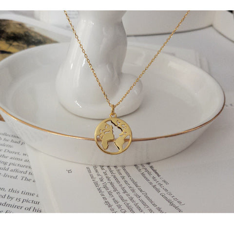 S925 Sterling Silver Your World Map Necklace