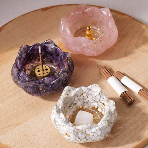 Crystal Lotus Incense Holder with Crystal Gravel