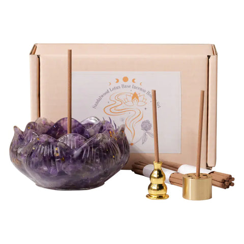 Crystal Lotus Incense Holder with Crystal Gravel