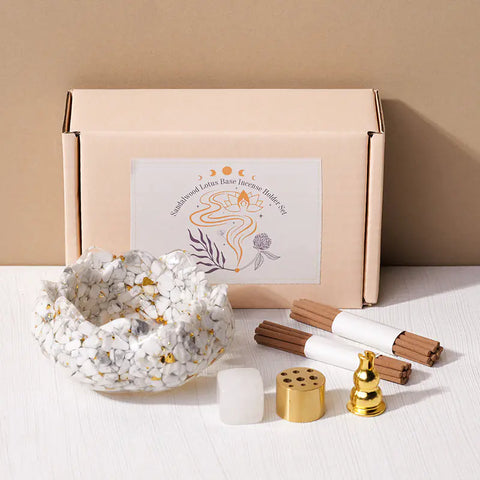 Crystal Lotus Incense Holder with Crystal Gravel