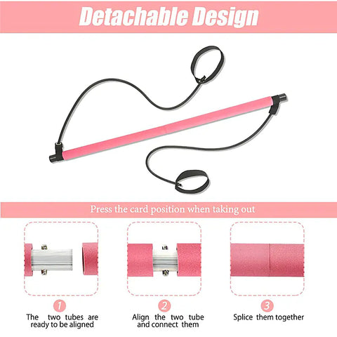 Portable Yoga Pilates Stick with Resistance Band for Workouts