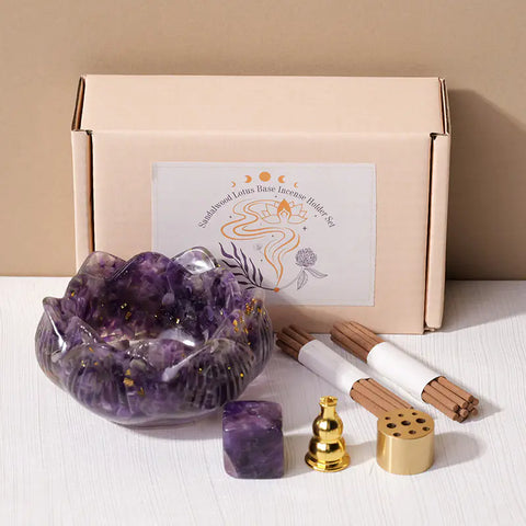 Crystal Lotus Incense Holder with Crystal Gravel