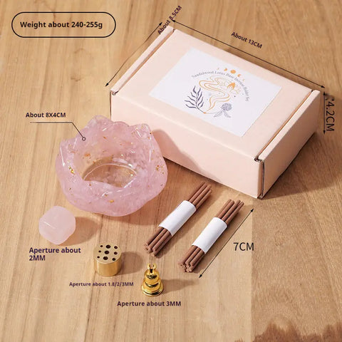 Crystal Lotus Incense Holder with Crystal Gravel