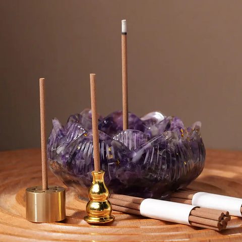 Crystal Lotus Incense Holder with Crystal Gravel