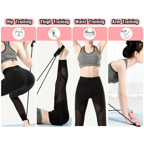 Portable Yoga Pilates Stick with Resistance Band for Workouts